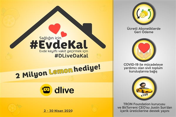 DLive, #EvdeKal Kampanyası ile Üyelerine 2 Milyon Lemon Dağıtacak!