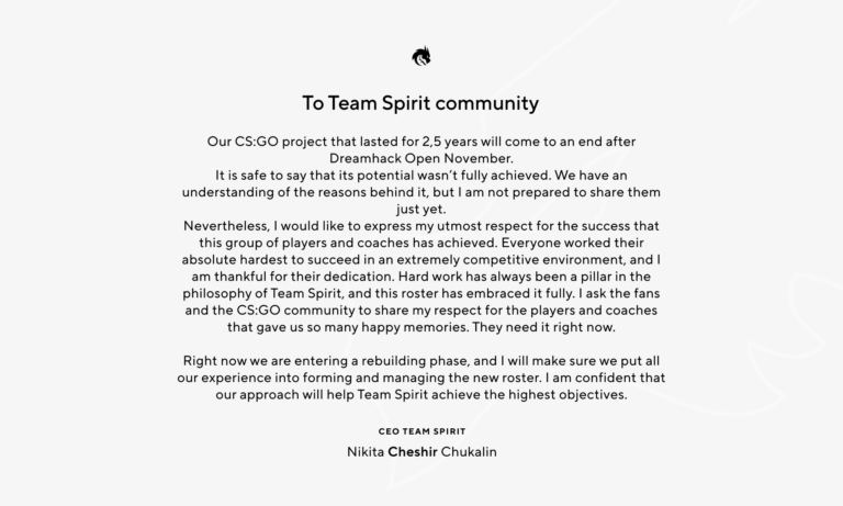 Team Spirit CS:GO Kadrosunu Dağıtacağını Duyurdu!